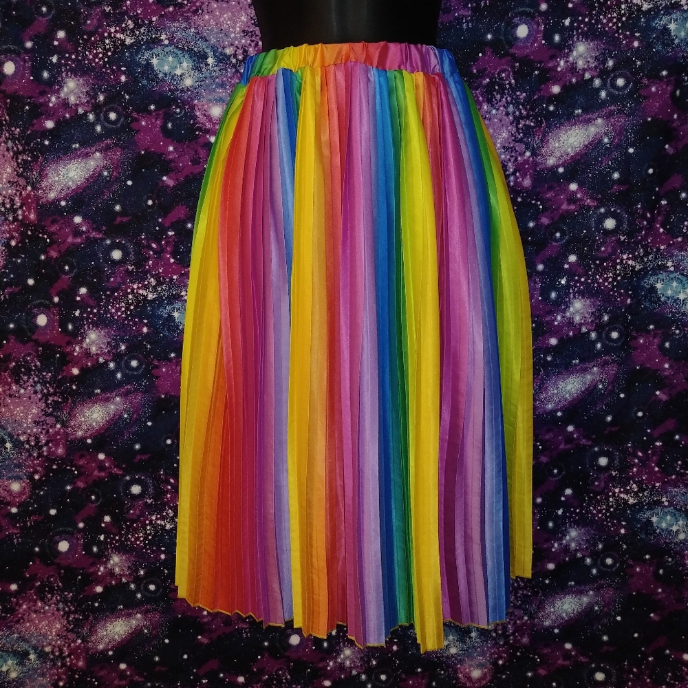 Shein Rainbow Stripes Pleated Skirt